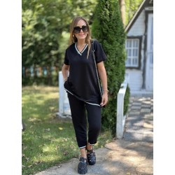 Kadın Kısa Kollu V Yakalı Iki Iplik Bluz Ve Pantolon Ikili Takım , 31399