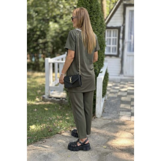 Kadın Kısa Kollu V Yakalı Iki Iplik Bluz Ve Pantolon Ikili Takım , 31398