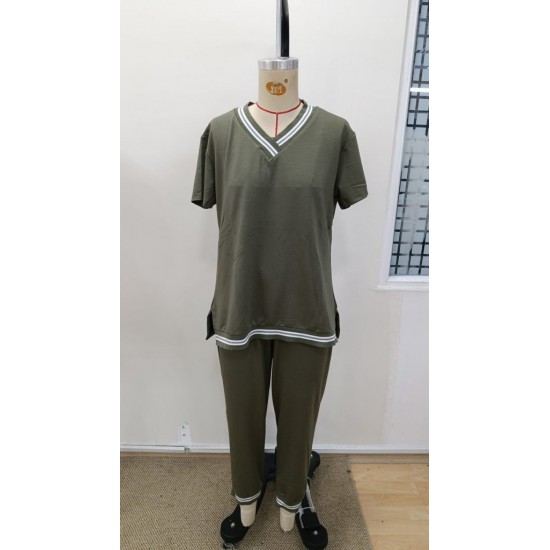 Kadın Kısa Kollu V Yakalı Iki Iplik Bluz Ve Pantolon Ikili Takım , 31398