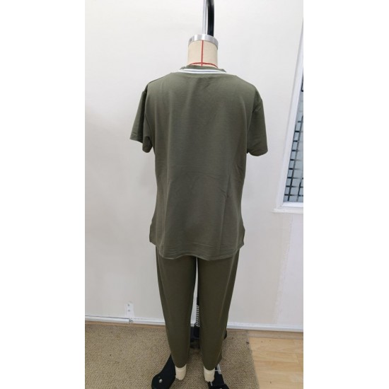 Kadın Kısa Kollu V Yakalı Iki Iplik Bluz Ve Pantolon Ikili Takım , 31398