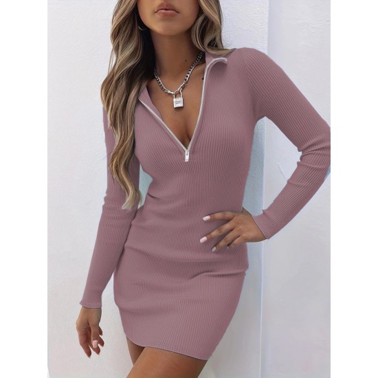 Kadın Uzun Kollu önden Fermuarlı Mini Kaşkorse Elbise , 31408 Kadın Uzun Kollu önden Fermuarlı Mini Kaşkorse Elbise , 31408