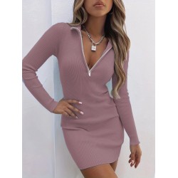 Kadın Uzun Kollu önden Fermuarlı Mini Kaşkorse Elbise , 31408