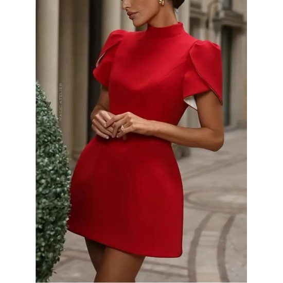 Kadın Kısa Kollu Balıkçı Yaka Arkadan Kelebek Dekolte Detaylı Kısa Atlas Elbise , 31410 Kadın Kısa Kollu Balıkçı Yaka Arkadan Kelebek Dekolte Detaylı Kısa Atlas Elbise , 31410