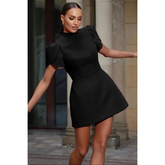 Kadın Kısa Kollu Balıkçı Yaka Arkadan Kelebek Dekolte Detaylı Kısa Atlas Elbise , 31409 Kadın Kısa Kollu Balıkçı Yaka Arkadan Kelebek Dekolte Detaylı Kısa Atlas Elbise , 31409