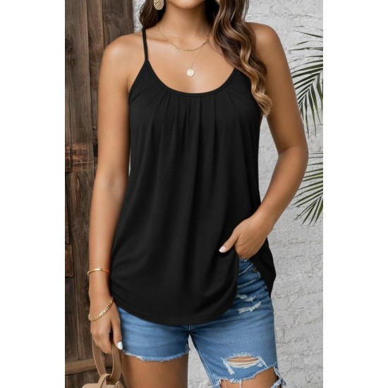 Kadın Ip Askılı Yuvarlak Yakalı Pileli Uzun Viskon Bluz, 31418