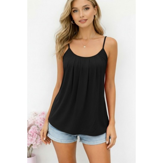 Kadın Ip Askılı Yuvarlak Yakalı Pileli Uzun Viskon Bluz, 31418