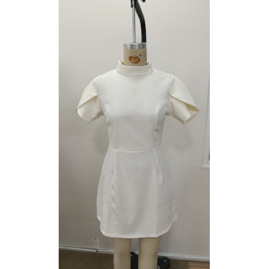 Kadın Kısa Kollu Balıkçı Yaka Arkadan Kelebek Dekolte Detaylı Kısa Atlas Elbise , 31417