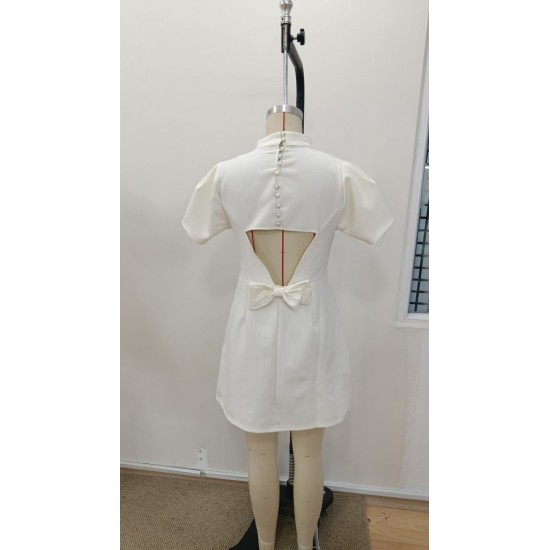 Kadın Kısa Kollu Balıkçı Yaka Arkadan Kelebek Dekolte Detaylı Kısa Atlas Elbise , 31417