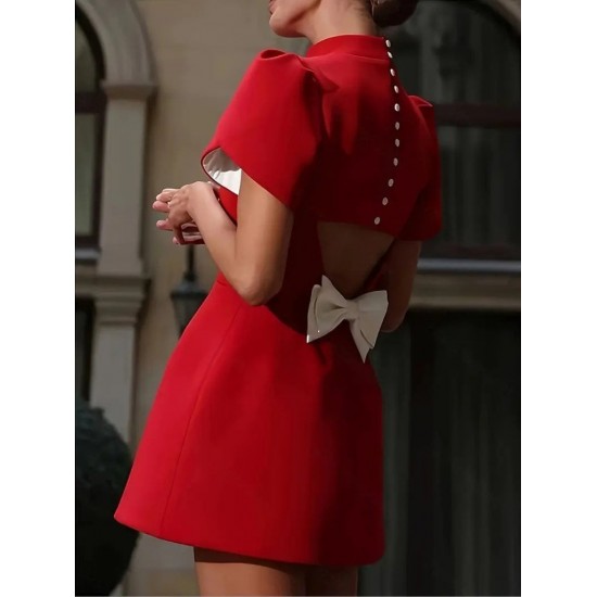 Kadın Kısa Kollu Balıkçı Yaka Arkadan Kelebek Dekolte Detaylı Kısa Atlas Elbise , 31416 Kadın Kısa Kollu Balıkçı Yaka Arkadan Kelebek Dekolte Detaylı Kısa Atlas Elbise , 31416