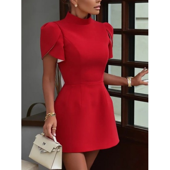 Kadın Kısa Kollu Balıkçı Yaka Arkadan Kelebek Dekolte Detaylı Kısa Atlas Elbise , 31416 Kadın Kısa Kollu Balıkçı Yaka Arkadan Kelebek Dekolte Detaylı Kısa Atlas Elbise , 31416