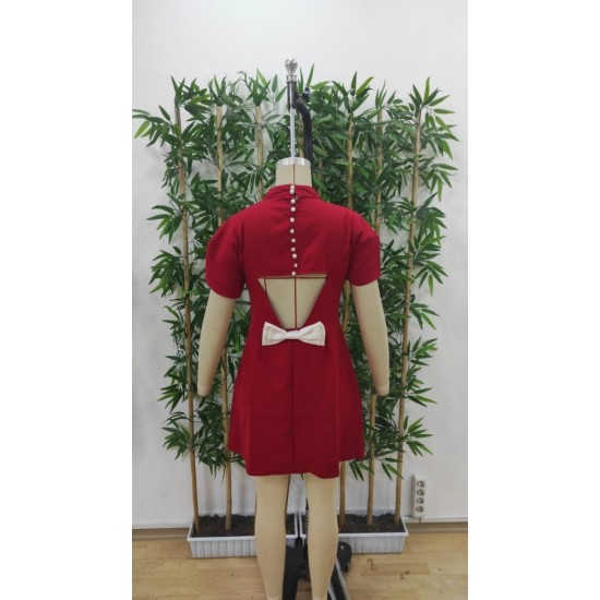 Kadın Kısa Kollu Balıkçı Yaka Arkadan Kelebek Dekolte Detaylı Kısa Atlas Elbise , 31416 Kadın Kısa Kollu Balıkçı Yaka Arkadan Kelebek Dekolte Detaylı Kısa Atlas Elbise , 31416