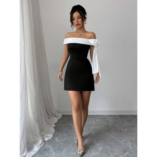 Kadın Madonna Yakalı Kurdela Detaylı Kısa Ithal Krep Elbise, 31414