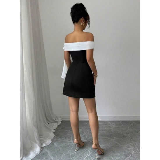 Kadın Madonna Yakalı Kurdela Detaylı Kısa Ithal Krep Elbise, 31414