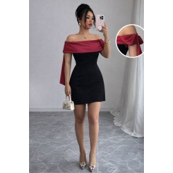 Kadın Madonna Yakalı Kurdela Detaylı Kısa Ithal Krep Elbise, 31413