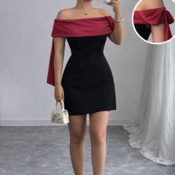 Kadın Madonna Yakalı Kurdela Detaylı Kısa Ithal Krep Elbise, 31413