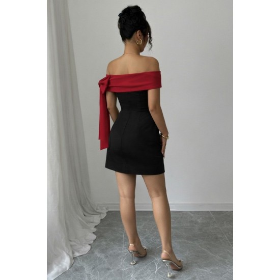 Kadın Madonna Yakalı Kurdela Detaylı Kısa Ithal Krep Elbise, 31413