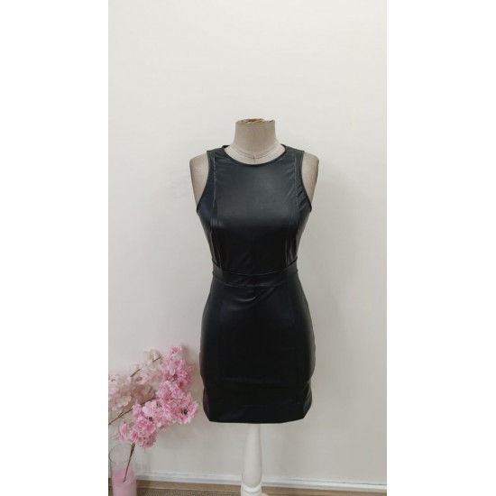 Kadın Kolsuz Yuvarlak Yakalı Kısa Deri Elbise , 31430 Kadın Kolsuz Yuvarlak Yakalı Kısa Deri Elbise , 31430