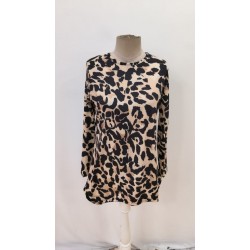 Kadın Uzun Kollu Bisiklet Yaka Leopar Desenli Süprem Bluz, 31429