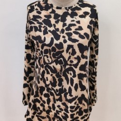 Kadın Uzun Kollu Bisiklet Yaka Leopar Desenli Süprem Bluz, 31429