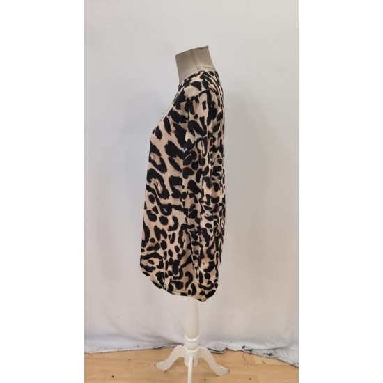 Kadın Uzun Kollu Bisiklet Yaka Leopar Desenli Süprem Bluz, 31429