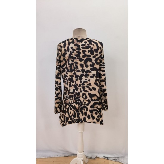 Kadın Uzun Kollu Bisiklet Yaka Leopar Desenli Süprem Bluz, 31429