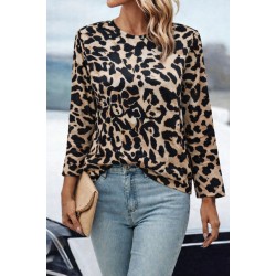Kadın Uzun Kollu Bisiklet Yaka Leopar Desenli Süprem Bluz, 31429