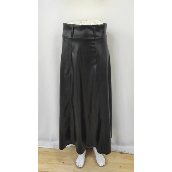 Kadın Yüksek Belli Maxi Deri Kemersiz Etek, 31428