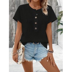 Kadın Kısa Kollu Yakası Açık önden Düğmeli Waffle Bluz, 31427 Kadın Kısa Kollu Yakası Açık önden Düğmeli Waffle Bluz, 31427