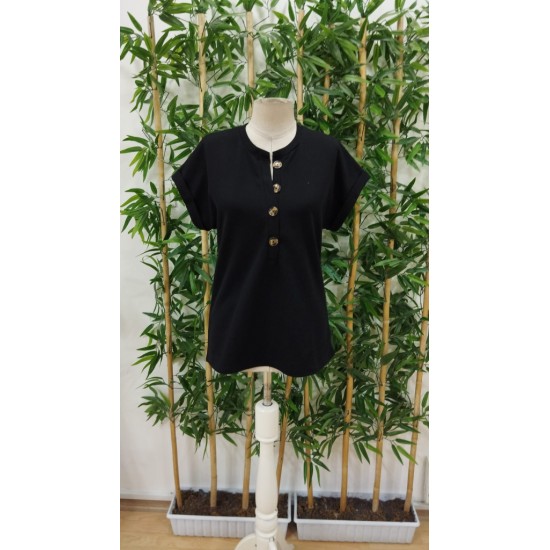 Kadın Kısa Kollu Yakası Açık önden Düğmeli Waffle Bluz, 31427