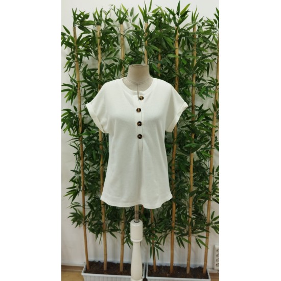 Kadın Kısa Kollu Yakası Açık önden Düğmeli Waffle Bluz, 31426