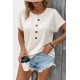 Kadın Kısa Kollu Yakası Açık önden Düğmeli Waffle Bluz, 31426