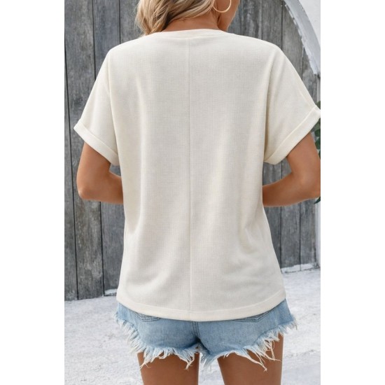 Kadın Kısa Kollu Yakası Açık önden Düğmeli Waffle Bluz, 31426