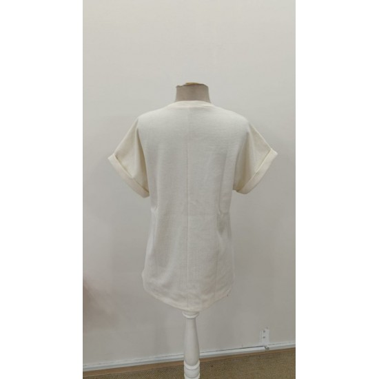 Kadın Kısa Kollu Yakası Açık önden Düğmeli Waffle Bluz, 31426