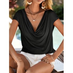 Kadın Kısa Kollu Degaje Yakalı Viskon Bluz, 31440