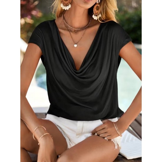 Kadın Kısa Kollu Degaje Yakalı Viskon Bluz, 31440 Kadın Kısa Kollu Degaje Yakalı Viskon Bluz, 31440