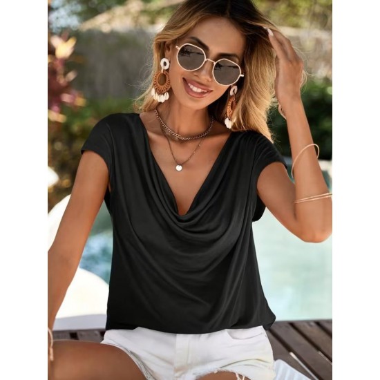 Kadın Kısa Kollu Degaje Yakalı Viskon Bluz, 31440 Kadın Kısa Kollu Degaje Yakalı Viskon Bluz, 31440