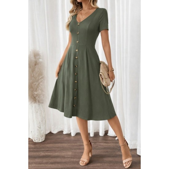 Kadın Kısa Kollu V Yakalı önden Düğmeli Kısa Kiloş Viskon Elbise , 31435 Kadın Kısa Kollu V Yakalı önden Düğmeli Kısa Kiloş Viskon Elbise , 31435