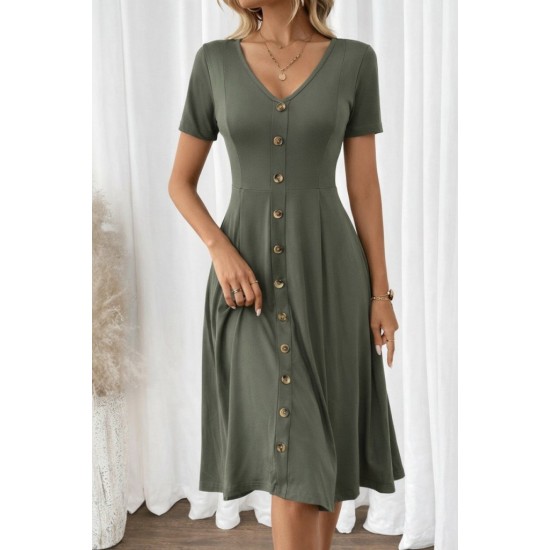 Kadın Kısa Kollu V Yakalı önden Düğmeli Kısa Kiloş Viskon Elbise , 31435 Kadın Kısa Kollu V Yakalı önden Düğmeli Kısa Kiloş Viskon Elbise , 31435