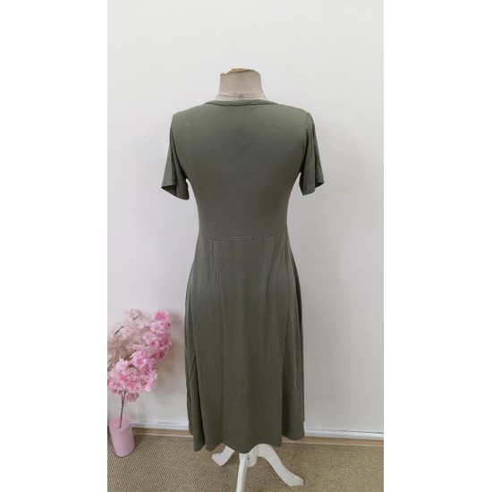 Kadın Kısa Kollu V Yakalı önden Düğmeli Kısa Kiloş Viskon Elbise , 31435 Kadın Kısa Kollu V Yakalı önden Düğmeli Kısa Kiloş Viskon Elbise , 31435