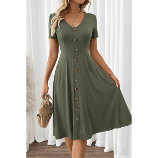 Kadın Kısa Kollu V Yakalı önden Düğmeli Kısa Kiloş Viskon Elbise , 31435 Kadın Kısa Kollu V Yakalı önden Düğmeli Kısa Kiloş Viskon Elbise , 31435