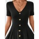 Kadın Kısa Kollu V Yakalı önden Düğmeli Kısa Kiloş Viskon Elbise , 31434
