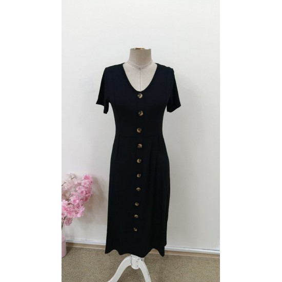 Kadın Kısa Kollu V Yakalı önden Düğmeli Kısa Kiloş Viskon Elbise , 31434