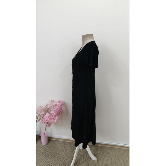 Kadın Kısa Kollu V Yakalı önden Düğmeli Kısa Kiloş Viskon Elbise , 31434