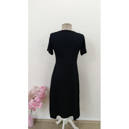 Kadın Kısa Kollu V Yakalı önden Düğmeli Kısa Kiloş Viskon Elbise , 31434