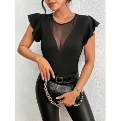 Kadın Kısa Fırfırlı Kol Yuvarlak Yakalı Transparan Detaylı Viskon Bluz , 31442 Kadın Kısa Fırfırlı Kol Yuvarlak Yakalı Transparan Detaylı Viskon Bluz , 31442