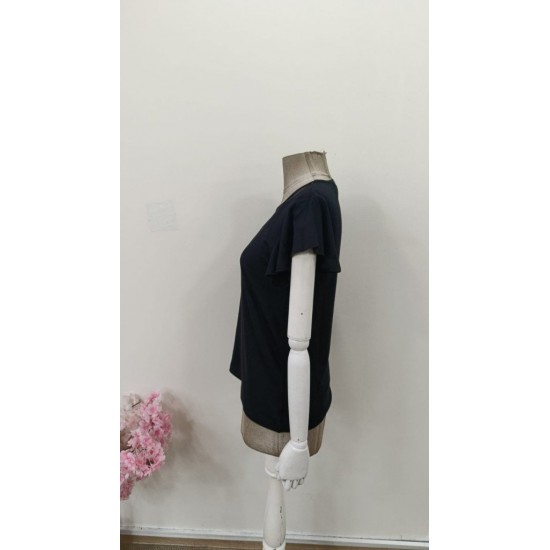 Kadın Kısa Fırfırlı Kol Yuvarlak Yakalı Transparan Detaylı Viskon Bluz , 31442