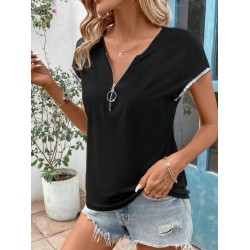 Kadın Kısa Kollu önden Fermuarlı Kol Ucu ışıltılı Viskon Bluz , 31441 Kadın Kısa Kollu önden Fermuarlı Kol Ucu ışıltılı Viskon Bluz , 31441