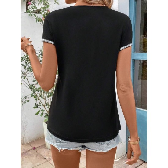 Kadın Kısa Kollu önden Fermuarlı Kol Ucu ışıltılı Viskon Bluz , 31441 Kadın Kısa Kollu önden Fermuarlı Kol Ucu ışıltılı Viskon Bluz , 31441