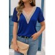 Kadın Kısa Kollu V Yakalı Dantel Detaylı Viskon Bluz , 31474
