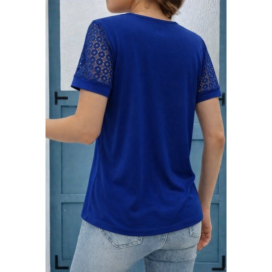 Kadın Kısa Kollu V Yakalı Dantel Detaylı Viskon Bluz , 31474